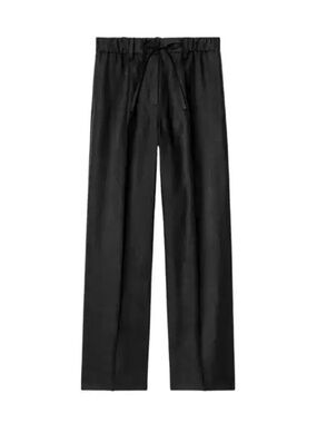 COS Black Wide-Leg Linen Blend Trousers with Drawstring Waist